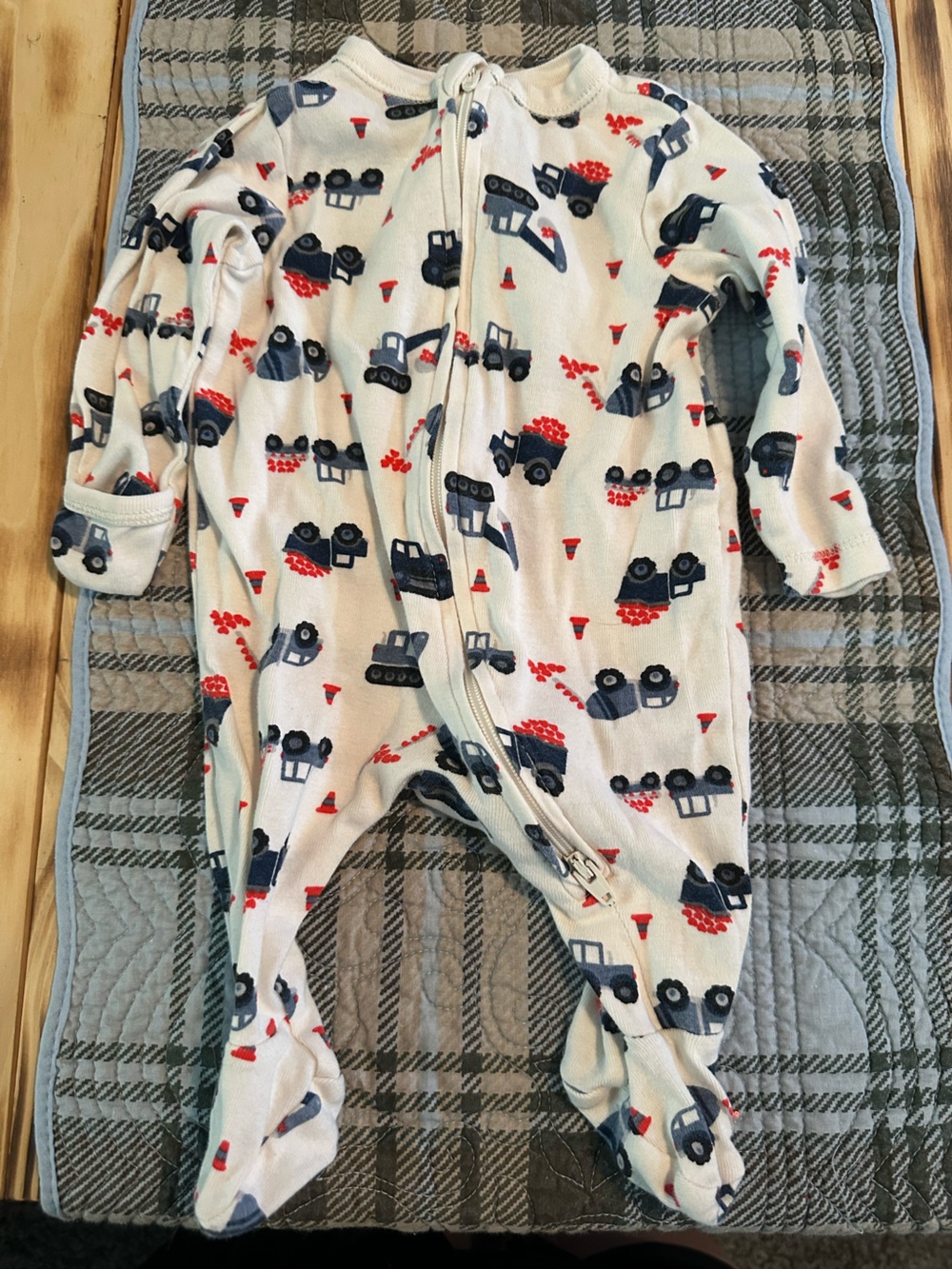Old Navy 2 way Zip-Up Footed Sleeper Construction Truck Print
